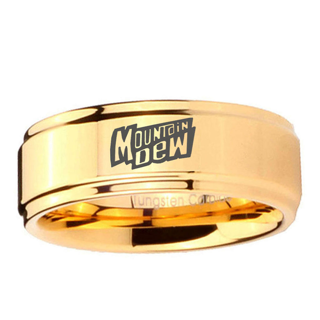 5mm Mountain Dew Step Edge Gold Tungsten Ring For Him