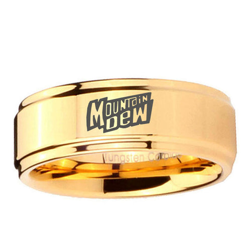 5mm Mountain Dew Step Edge Gold Tungsten Ring For Him