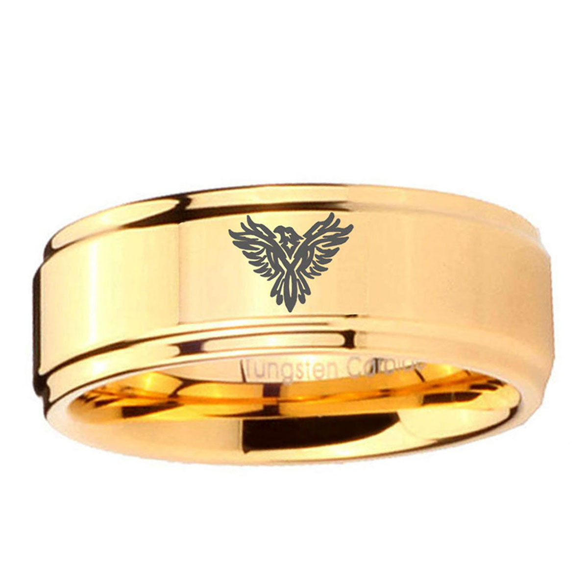 5mm Phoenix Step Edge Gold Tungsten Engagement Ring For Him