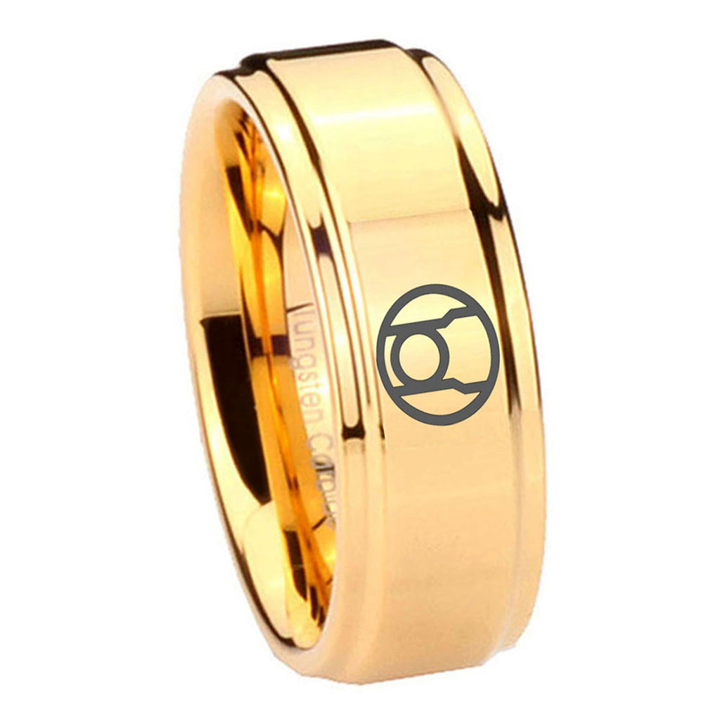 8mm Red Lantern Step Edge Gold Tungsten Ring For Him