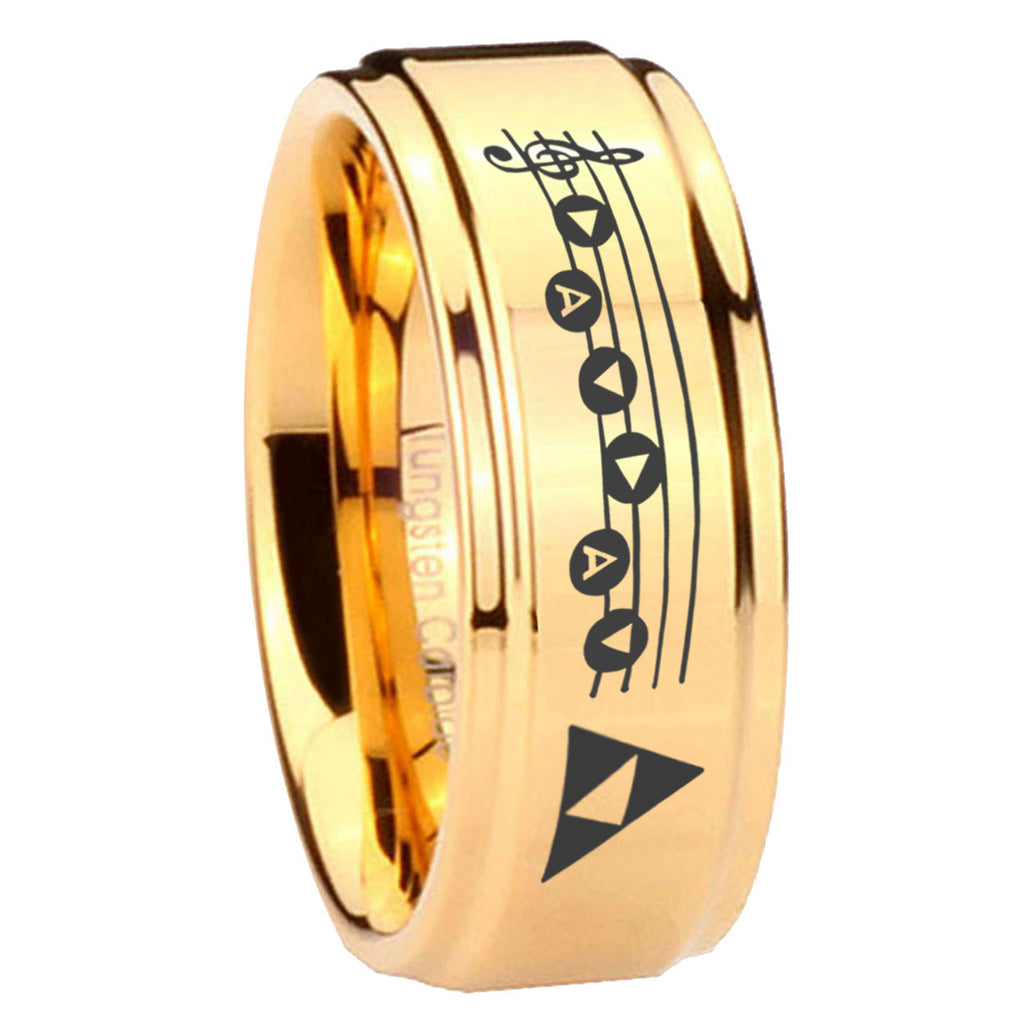 8mm Ocarina Songs Zelda Step Edge Gold Tungsten Ring For Him