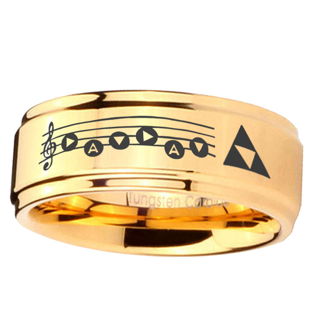 5mm Ocarina Songs Zelda Step Edge Gold Tungsten Ring For Him