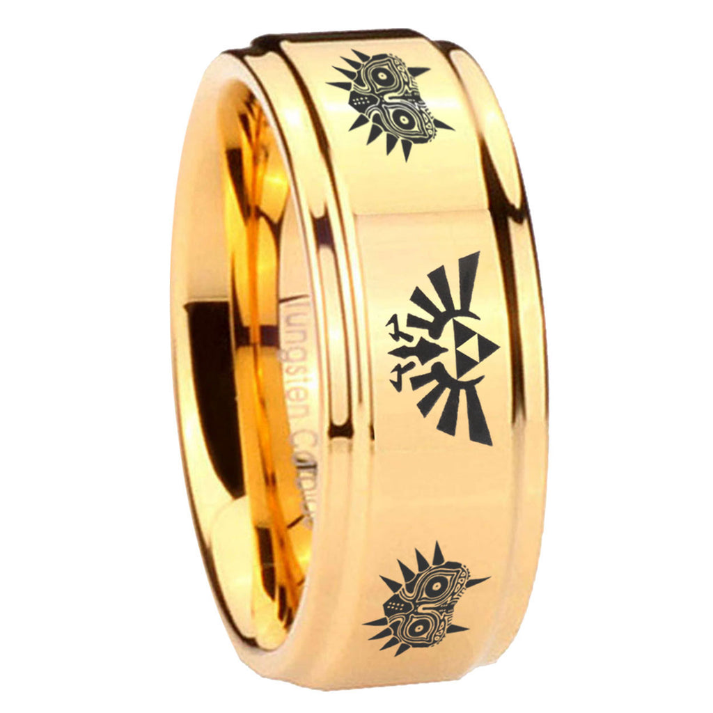 8mm Zelda Majora's Mask Step Edge Gold Tungsten Ring For Him