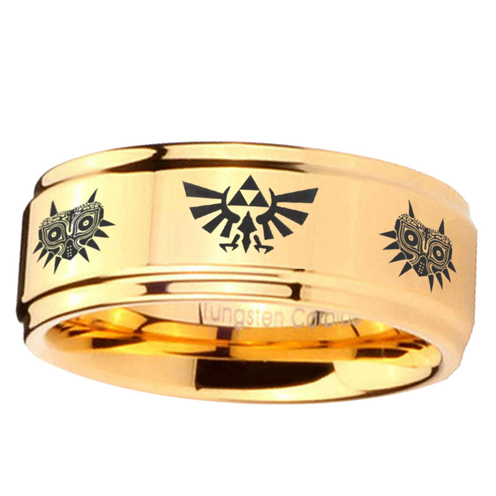 5mm Zelda Majora's Mask Step Edge Gold Tungsten Ring For Him