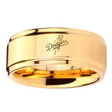 5, 8mm LA Dogers MLB Baseball Step Edge Gold Mens Work Wedding Rings