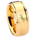 8mm LA Dogers MLB Baseball Step Edge Gold Mens Work Ring