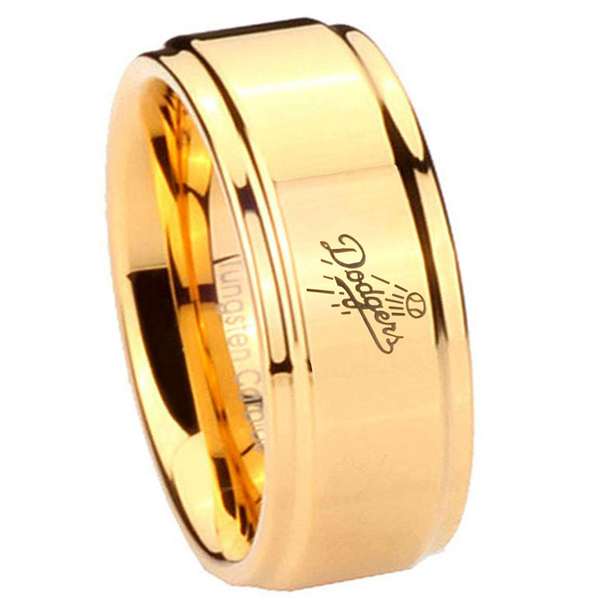 8mm LA Dogers MLB Baseball Step Edge Gold Mens Work Ring