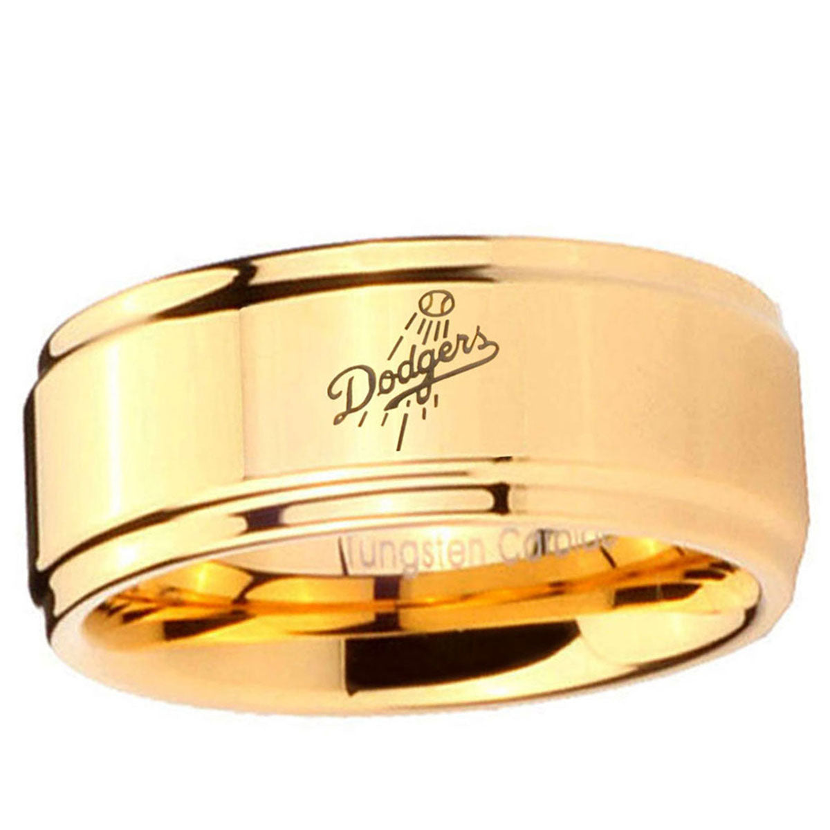 5mm LA Dogers MLB Baseball Step Edge Gold Mens Work Ring