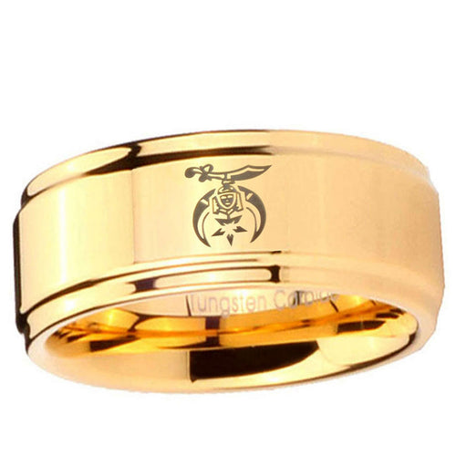 5mm Masonic Shriners Step Edge Gold Tungsten Ring For Him