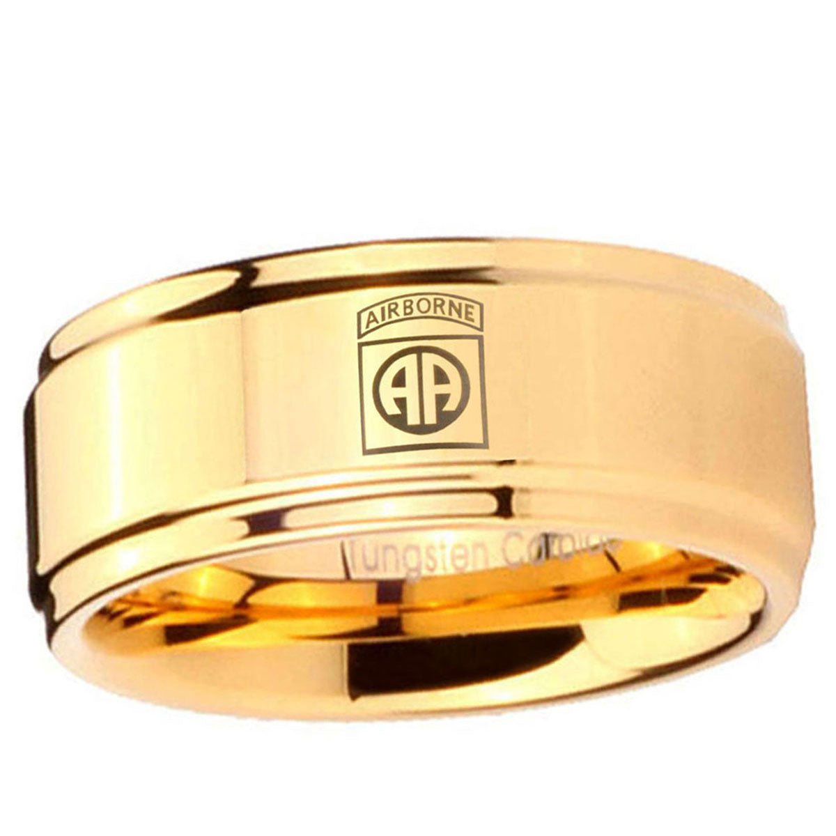 5mm Army Airborne Step Edge Gold Tungsten Ring For Him