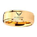 5, 8mm US Air Force Step Edge Gold Tungsten Engagement Rings For Him