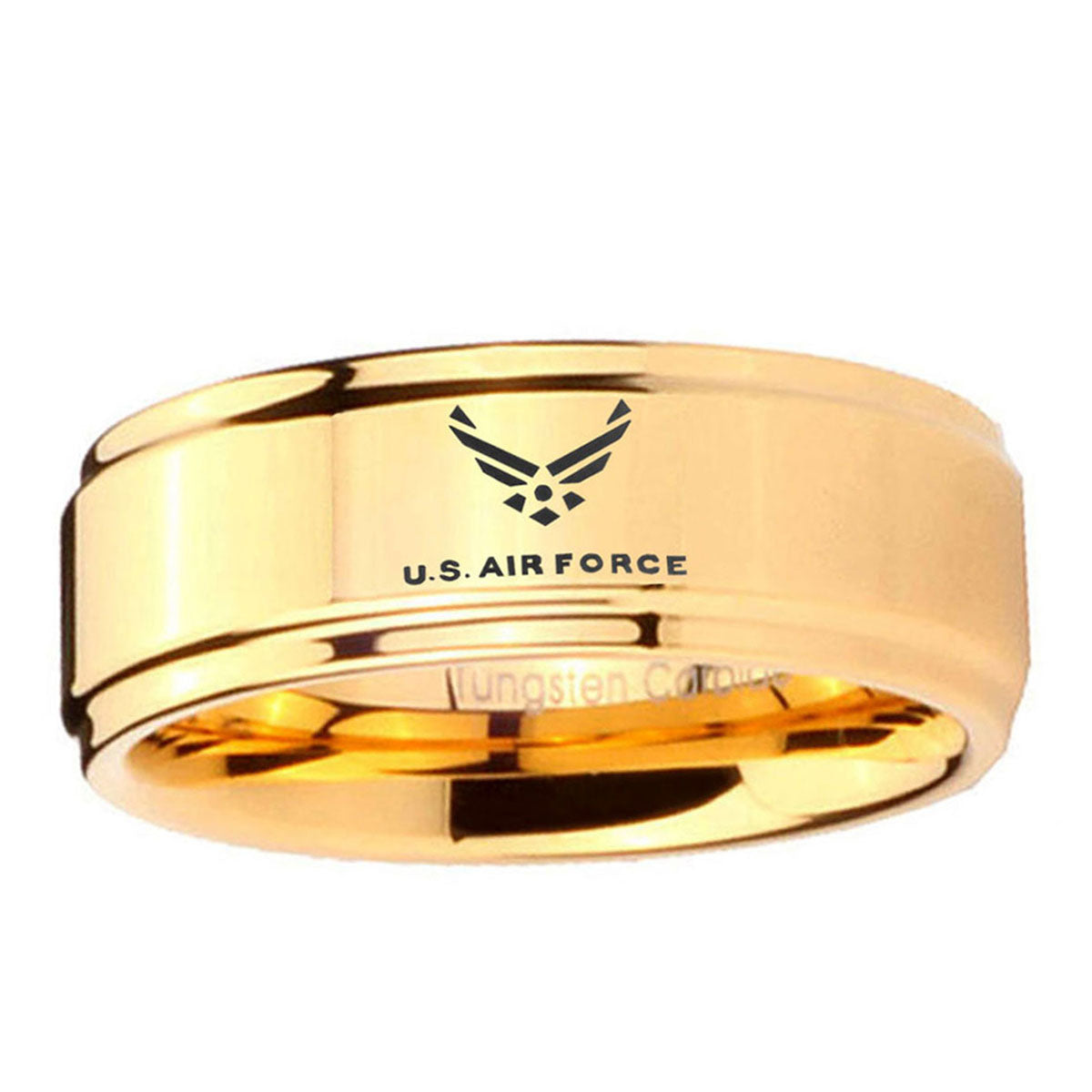 5mm US Air Force Step Edge Gold Tungsten Ring For Him
