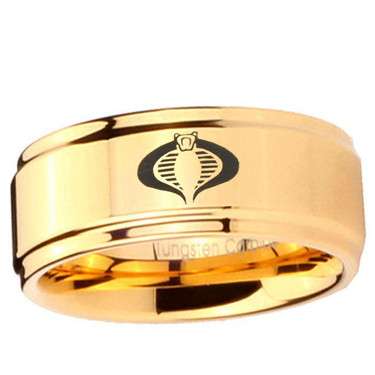 5mm Cobra Step Edge Gold Engraved Wedding Bands For Him