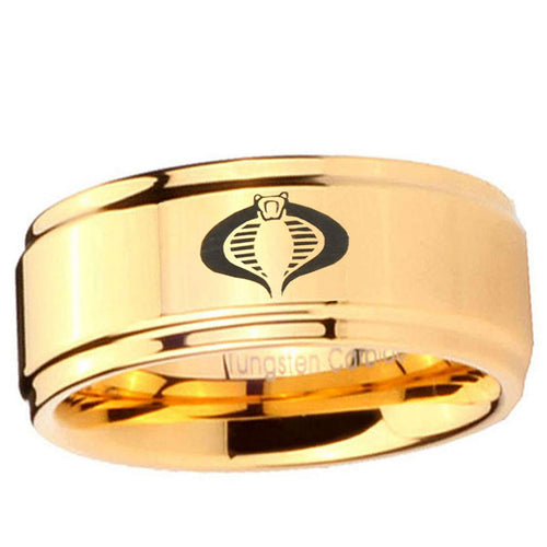 5mm Cobra Step Edge Gold Engraved Wedding Bands For Him