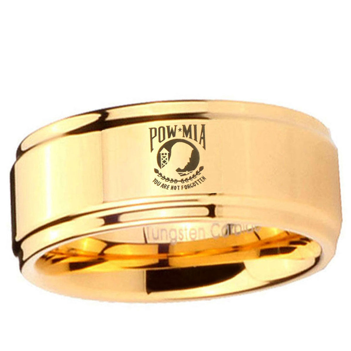 5mm Military Pow Step Edge Gold Tungsten Ring For Him