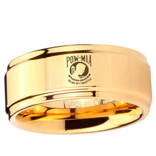 5mm Military Pow Step Edge Gold Tungsten Ring For Him