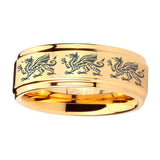 5, 8mm Multiple Dragon Step Edge Gold Mens Ring Tungsten