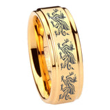 8mm Multiple Dragon Step Edge Gold Mens Ring Tungsten