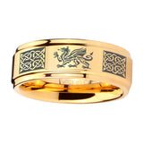 5, 8mm Multiple Celtic Dragon Step Edge Gold Tungsten Engagement Rings For Him