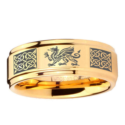 5mm Multiple Celtic Dragon Step Edge Gold Tungsten Ring