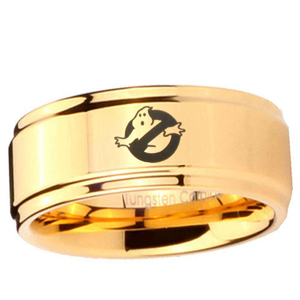 5mm Ghostbusters Step Edge Gold Tungsten Ring For Him