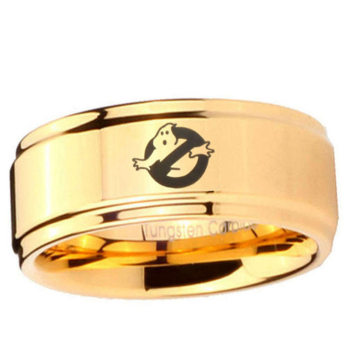 5mm Ghostbusters Step Edge Gold Tungsten Ring For Him