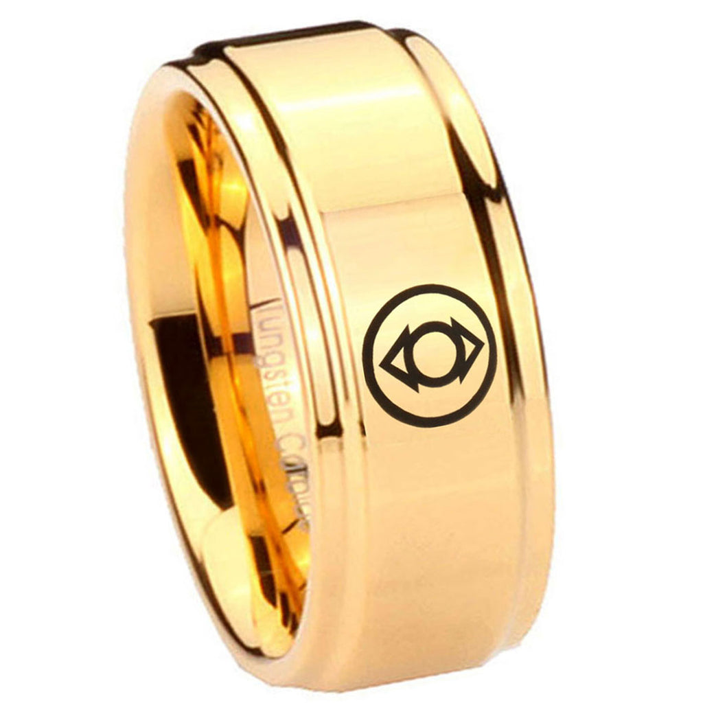 8mm Indigo Lanterns Step Edge Gold Engraved Tungsten Ring