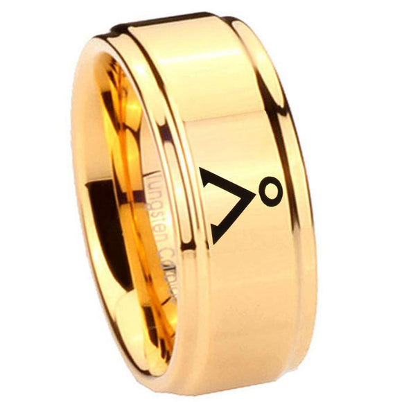 8mm Stargate Step Edge Gold Engraved Wedding Bands For Him