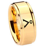 8mm Stargate Step Edge Gold Engraved Wedding Bands For Him