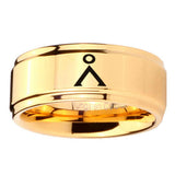 5, 8mm Stargate Step Edge Gold Engraved Wedding Bands For Him