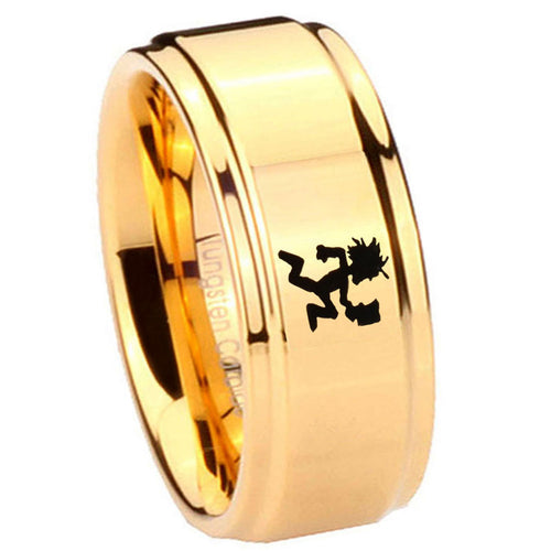 8mm Hatchet Man Step Edge Gold Mens Ring Tungsten