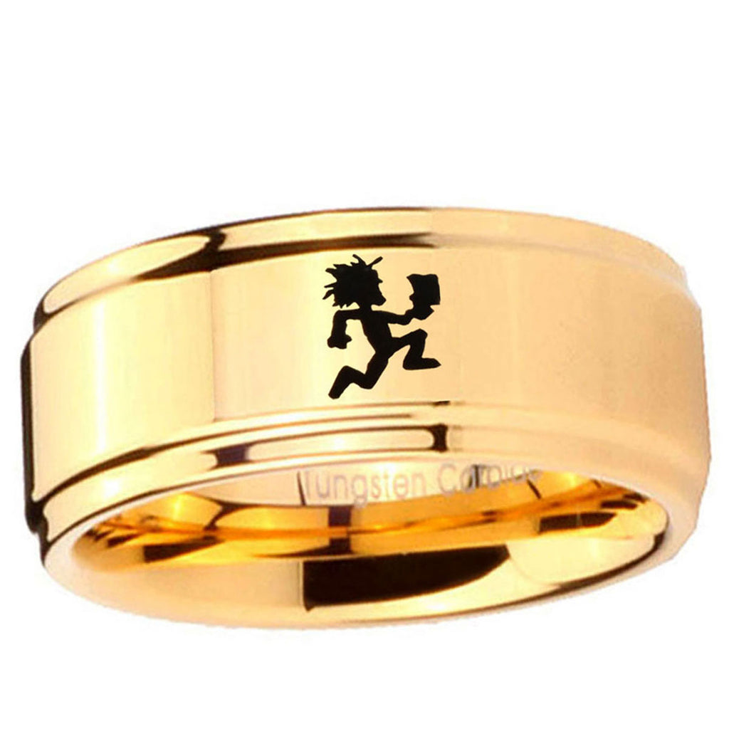 5mm Hatchet Man Step Edge Gold Mens Ring Tungsten