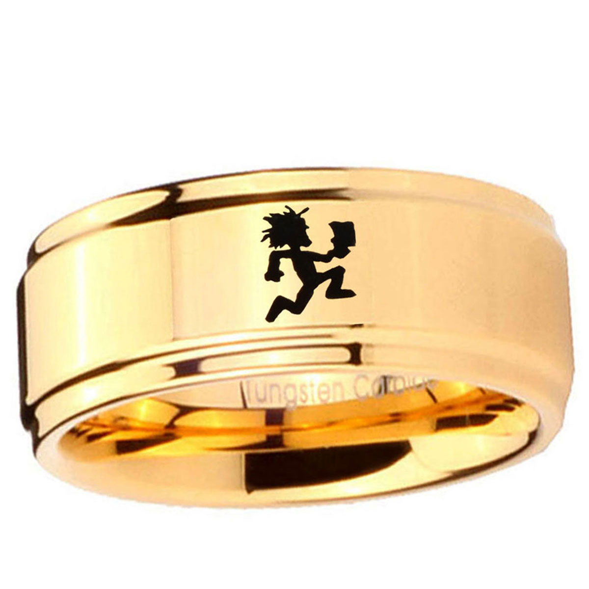5mm Hatchet Man Step Edge Gold Mens Ring Tungsten
