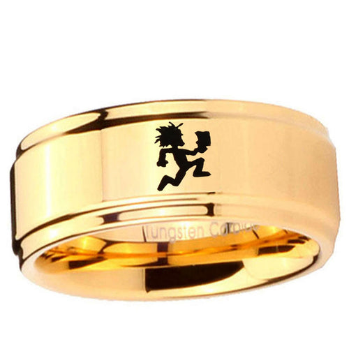 5mm Hatchet Man Step Edge Gold Mens Ring Tungsten