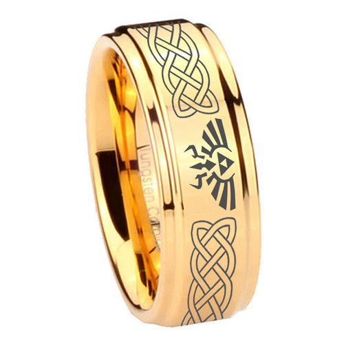 8mm Celtic Zelda Step Edge Gold Tungsten Ring For Him