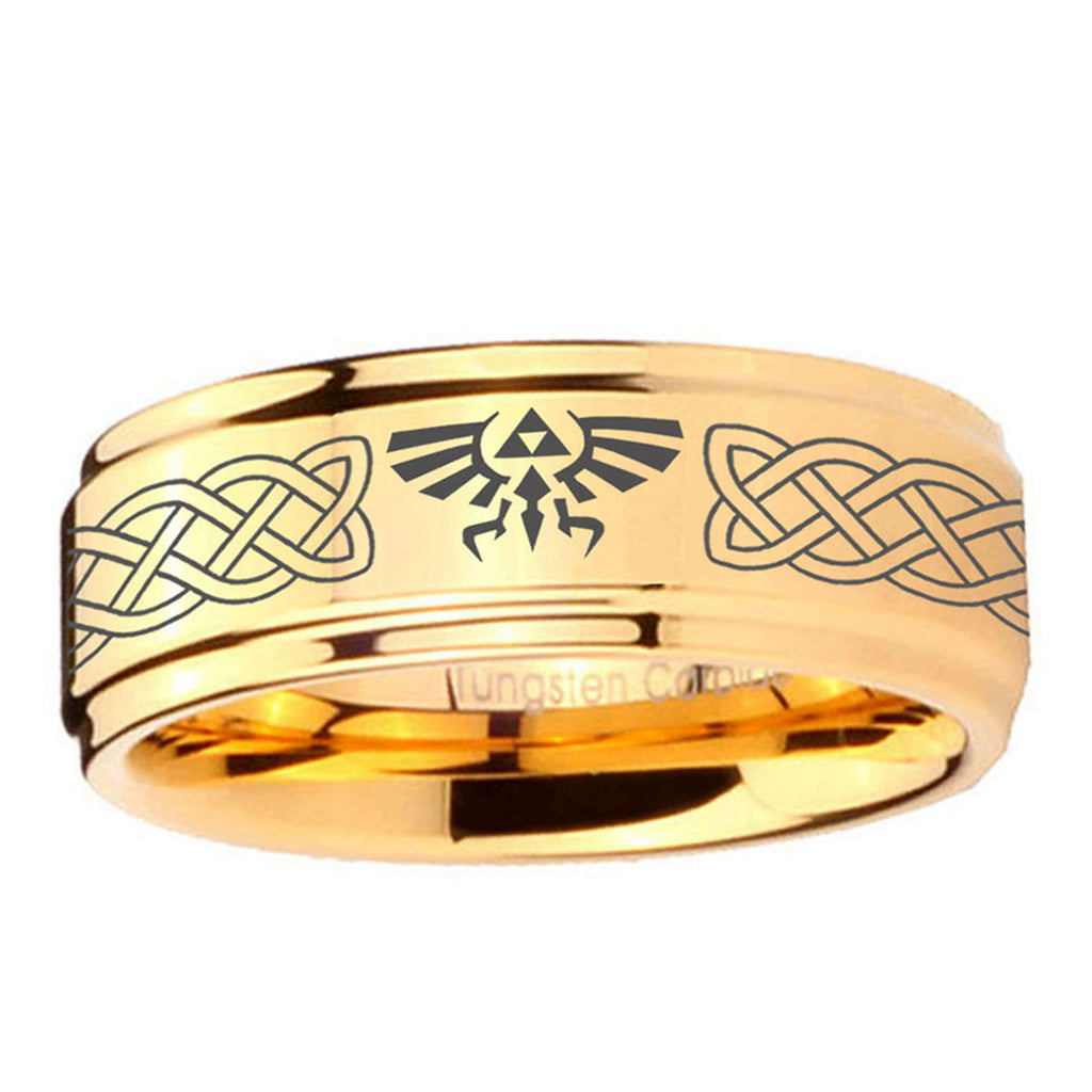 5mm Celtic Zelda Step Edge Gold Tungsten Ring For Him