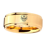 5, 8mm Skull Leaf Step Edge Gold Engraved Wedding Bands For Him
