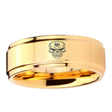 5, 8mm Skull Leaf Step Edge Gold Engraved Wedding Bands For Him