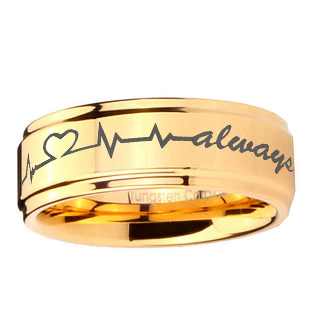 5mm Heart Beat forever Step Edge Gold Metals For Men's Ring