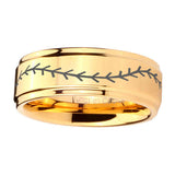 5, 8mm Baseball Step Edge Gold Engraved Wedding Bands For Him