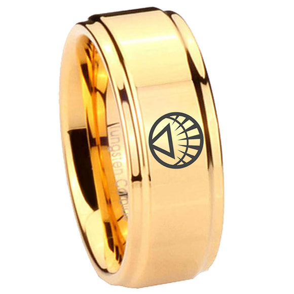 8mm White Lantern Step Edge Gold Mens Ring Tungsten