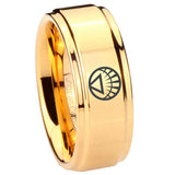 8mm White Lantern Step Edge Gold Mens Ring Tungsten