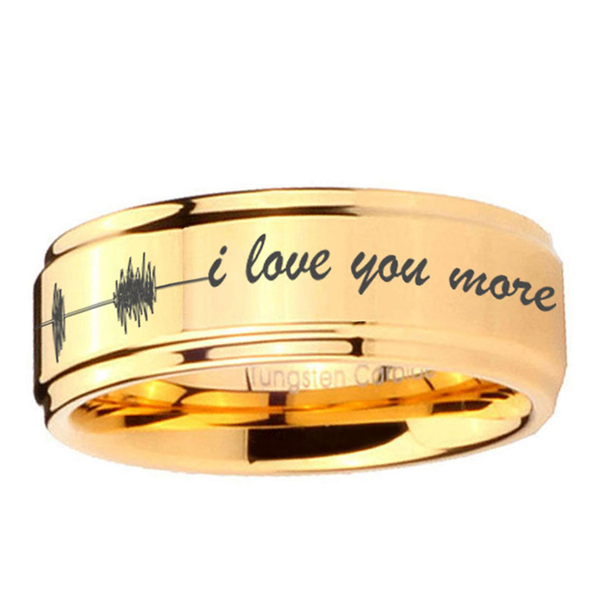 5mm Sound Wave I love you more Step Edge Gold Tungsten Ring