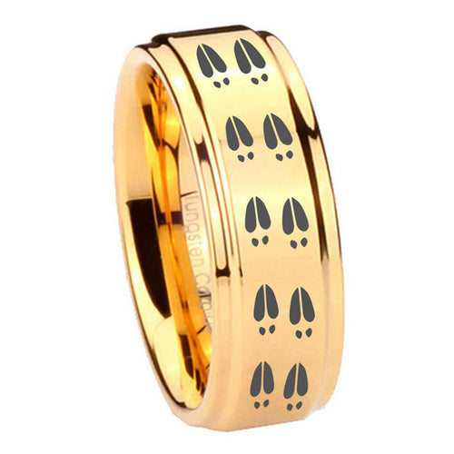 8mm Deer Tracks Step Edge Gold Tungsten Ring For Him