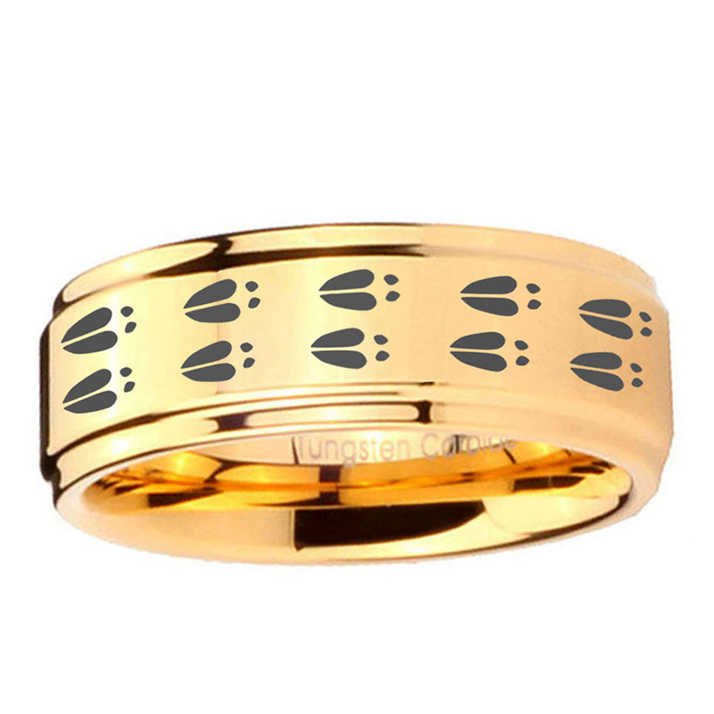 5mm Deer Tracks Step Edge Gold Tungsten Ring For Him