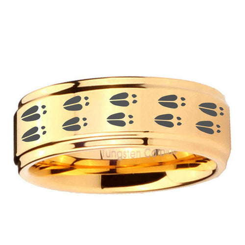 5mm Deer Tracks Step Edge Gold Tungsten Ring For Him