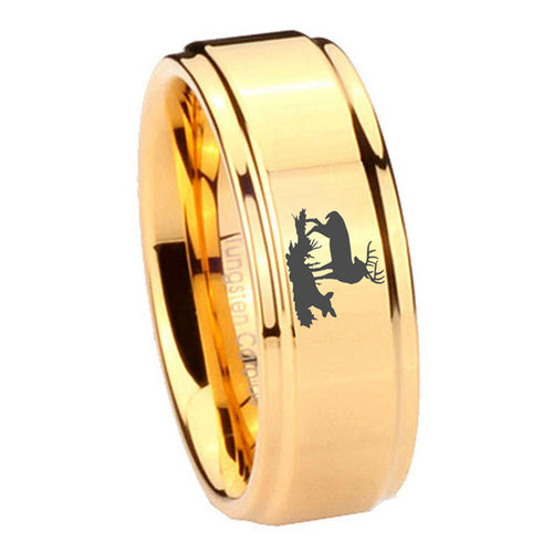 8mm Deer Hunting Step Edge Gold Tungsten Ring For Him