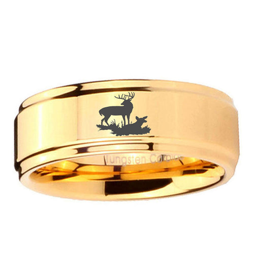 5mm Deer Hunting Step Edge Gold Tungsten Ring For Him