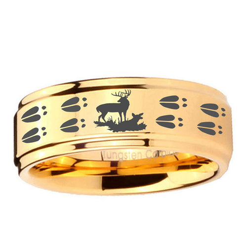 5mm Deer Hunting Tracks Step Edge Gold Tungsten Ring For Him