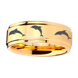 5, 8mm Multiple Dolphins Step Edge Gold Mens Work Wedding Rings